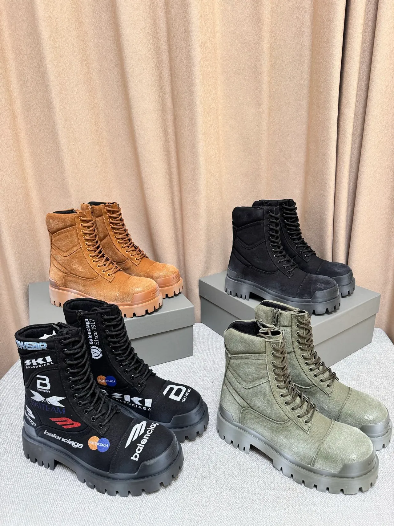 Balenciaga Defender Logo-Collage Black Work Boots 2