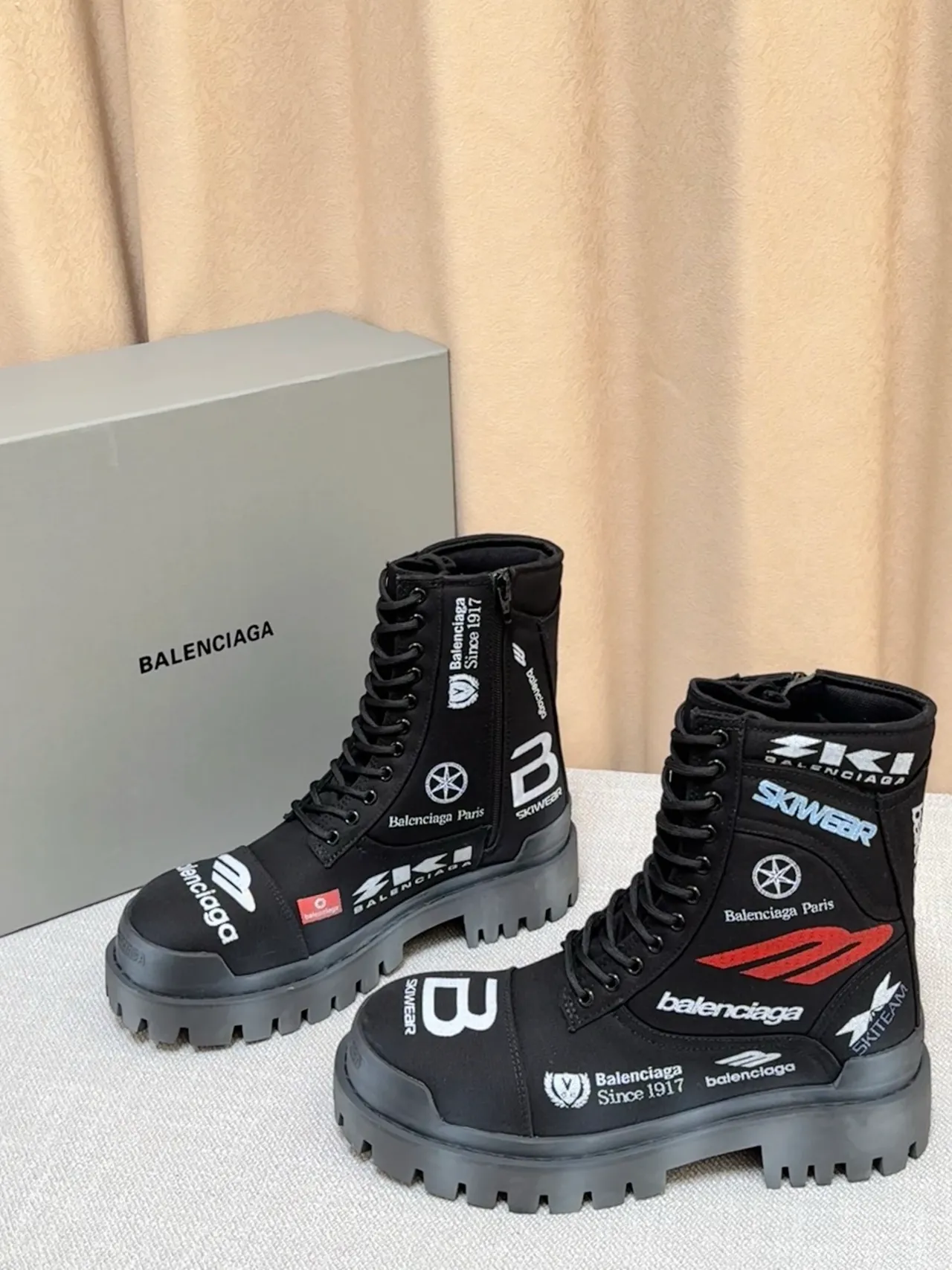Balenciaga Defender Logo-Collage Black Work Boots 3