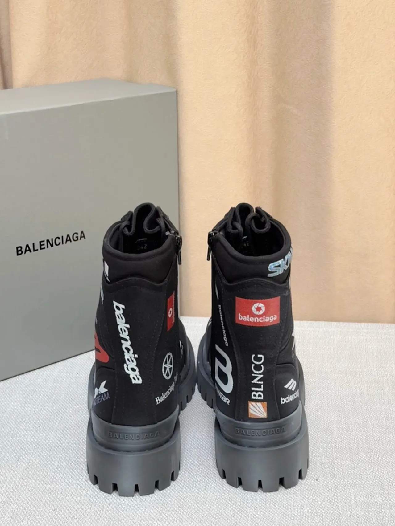 Balenciaga Defender Logo-Collage Black Work Boots 4