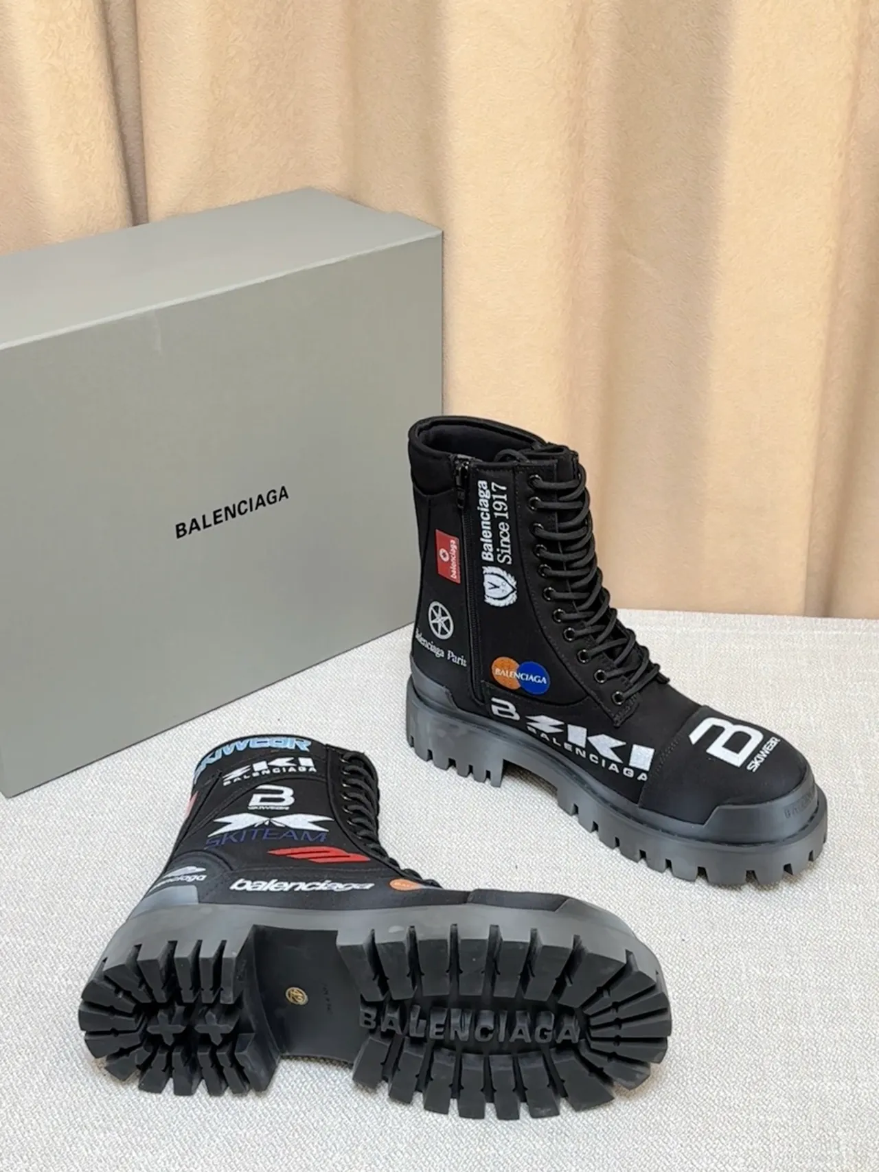 Balenciaga Defender Logo-Collage Black Work Boots 5