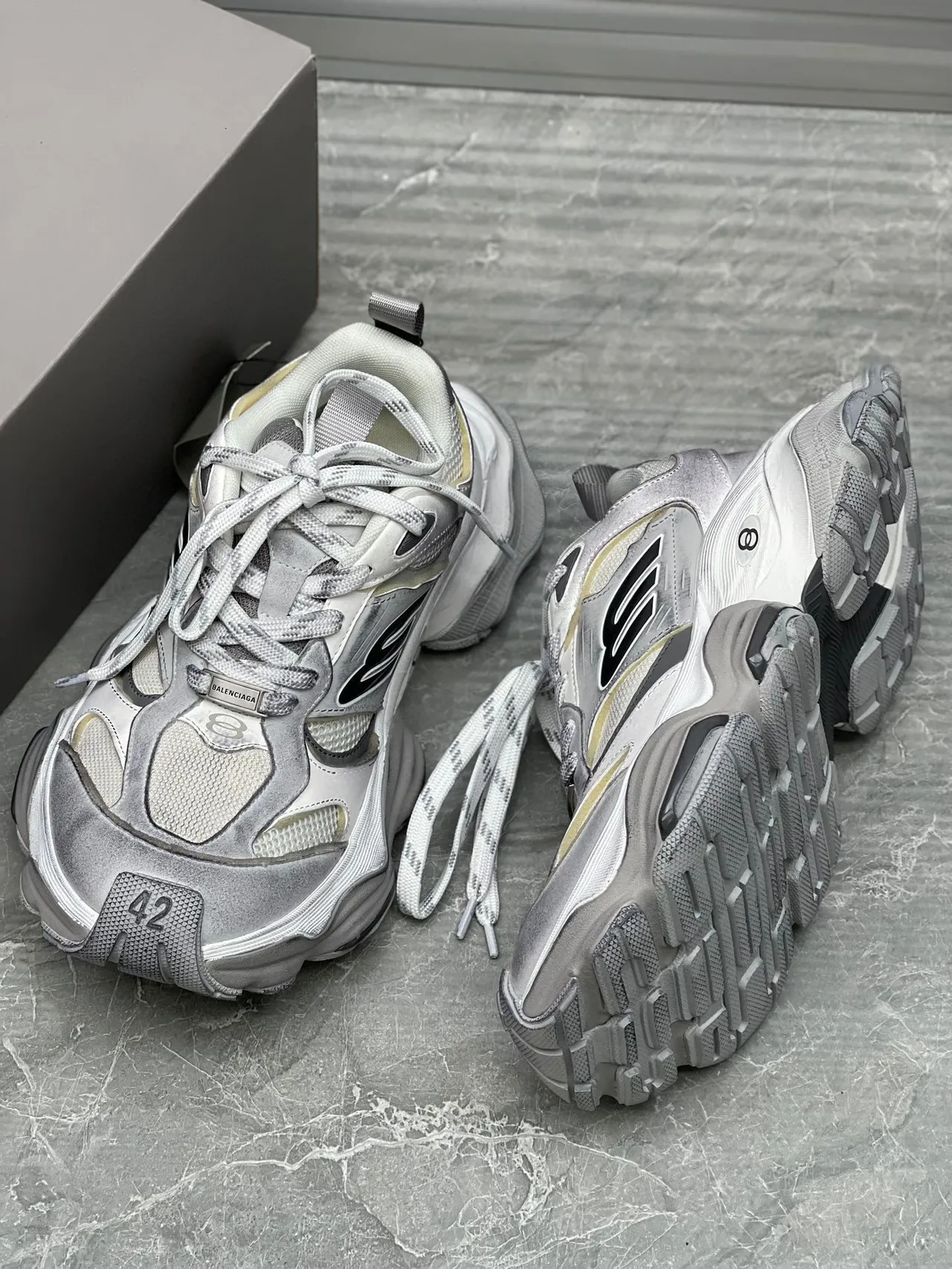 Balenciaga Gray White Multi-Layered Sole Sculpted Midsole Chunky Sneakers 3