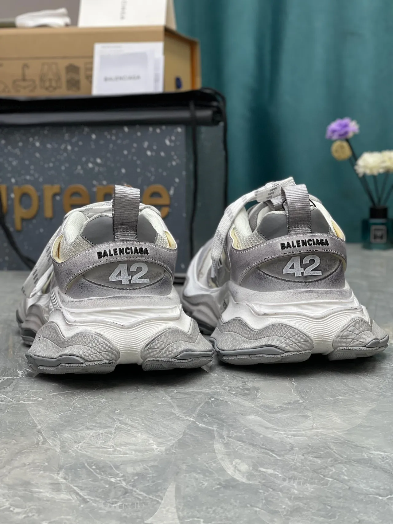Balenciaga Gray White Multi-Layered Sole Sculpted Midsole Chunky Sneakers 4