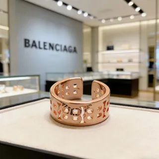 Balenciaga Logo Cuff Ring Anel Ouro Rosa Metálico
