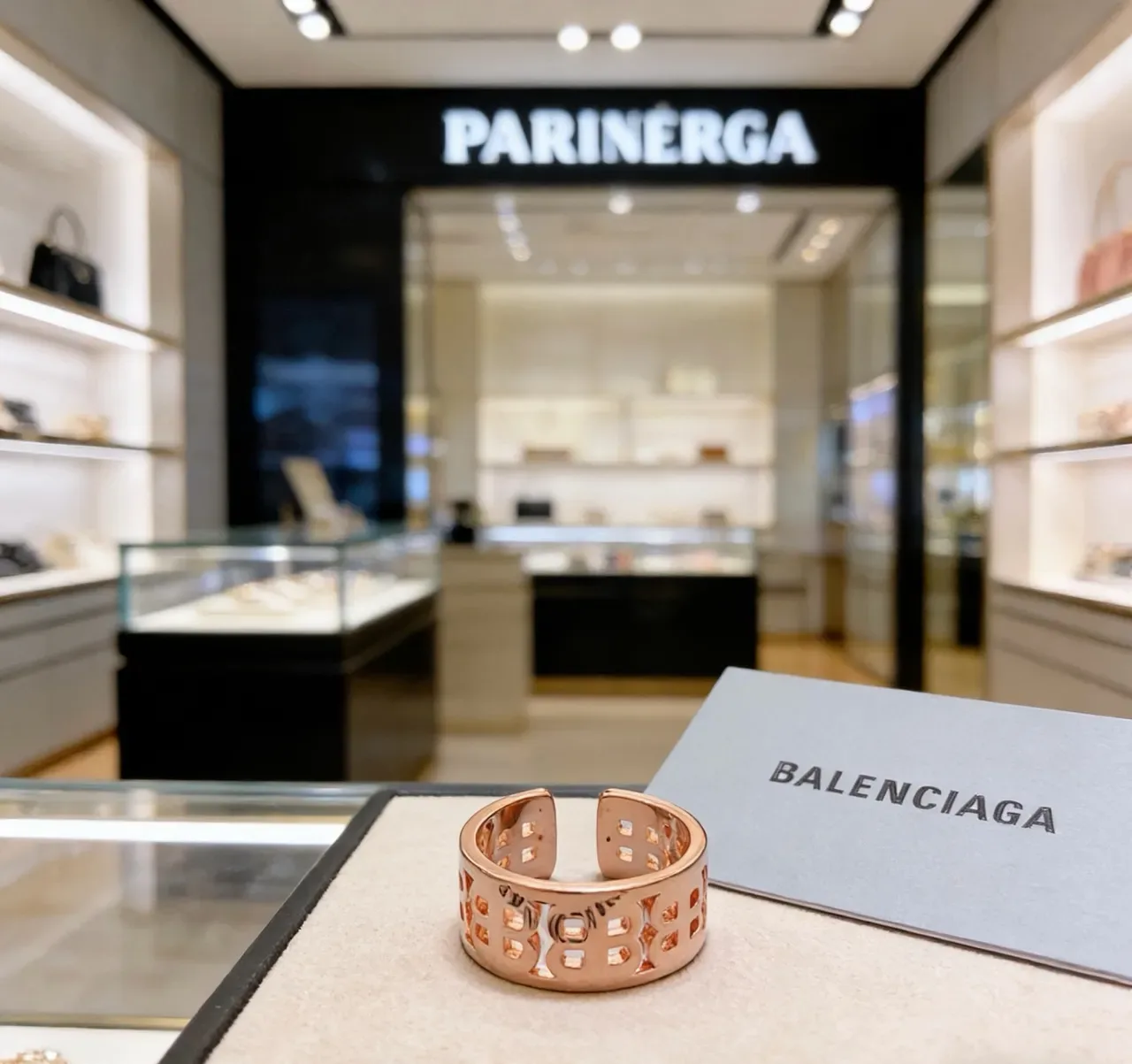Balenciaga Logo Cuff Ring Anel Ouro Rosa Metálico 3