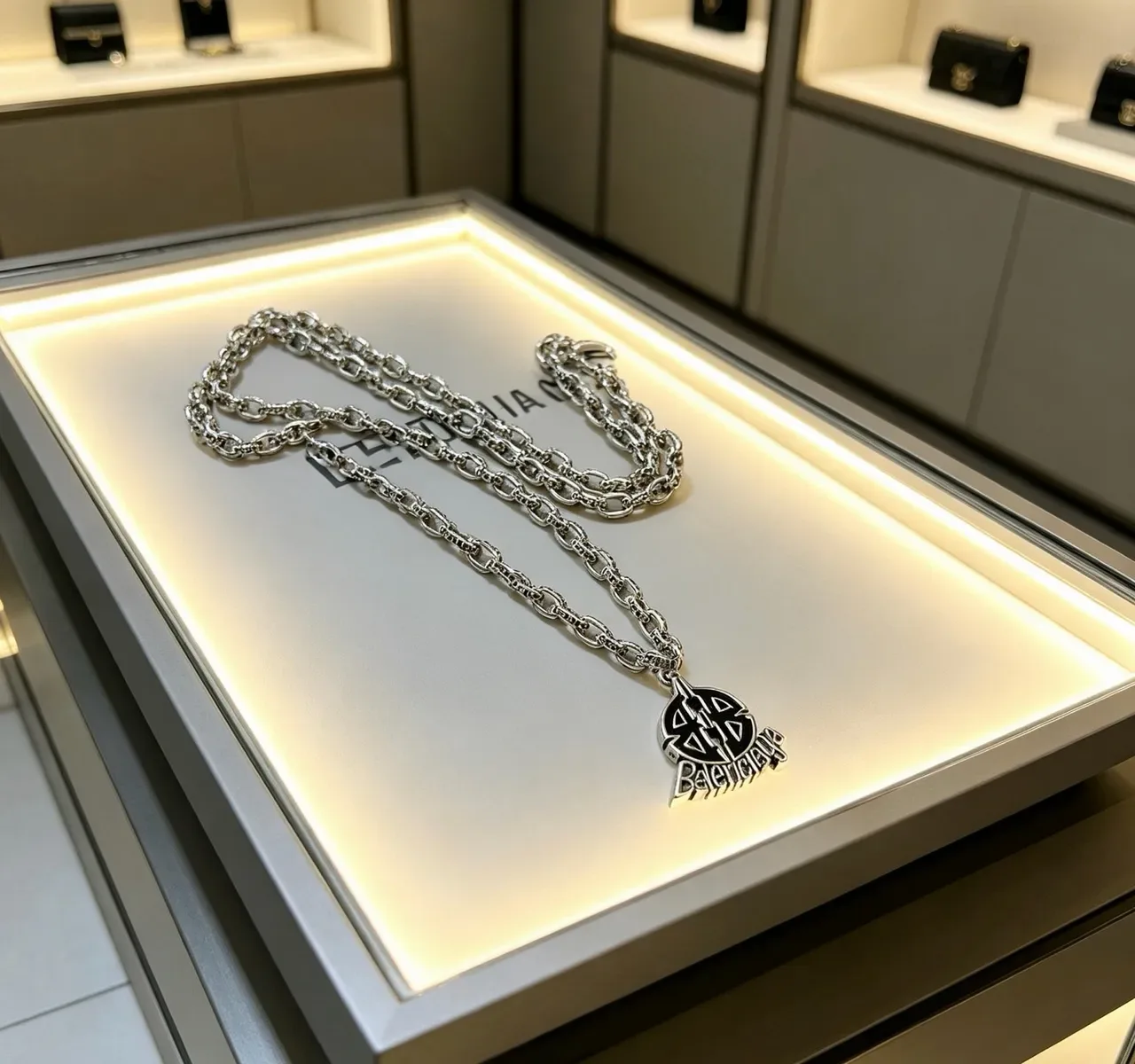 Balenciaga Pingente Logo Corrente Prata 2