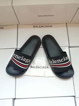 Balenciaga Logo Slide Noir Rouge Sangle Banda Élastique Chaussons 2