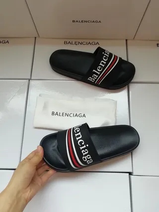 Balenciaga Logo Slide Noir Rouge Sangle Banda Élastique Chaussons 3