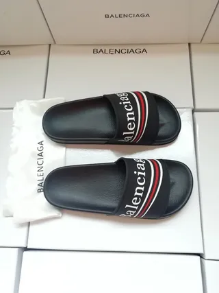Balenciaga Logo Slide Noir Rouge Sangle Banda Élastique Chaussons 4
