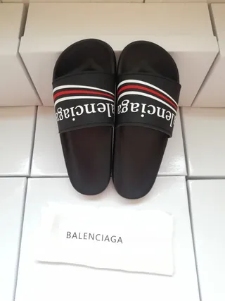 Balenciaga Logo Slide Noir Rouge Sangle Banda Élastique Chaussons 5