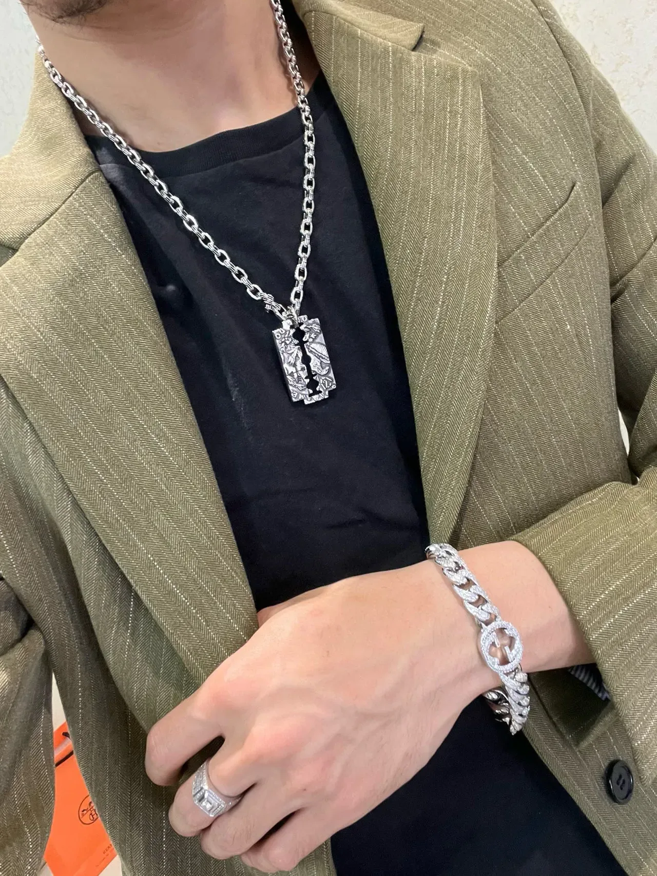 Balenciaga Razor Blade Pendant Silver Chain Necklace 2