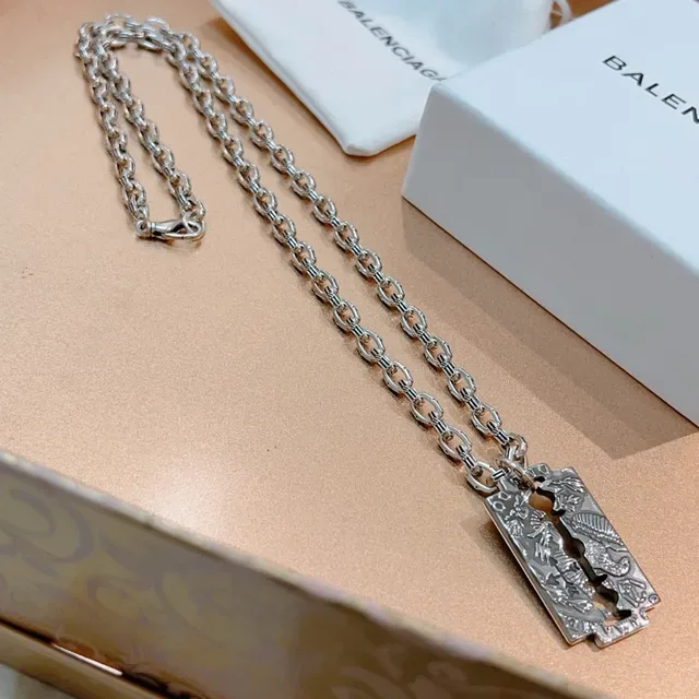 Balenciaga Razor Blade Pendant Silver Chain Necklace 3