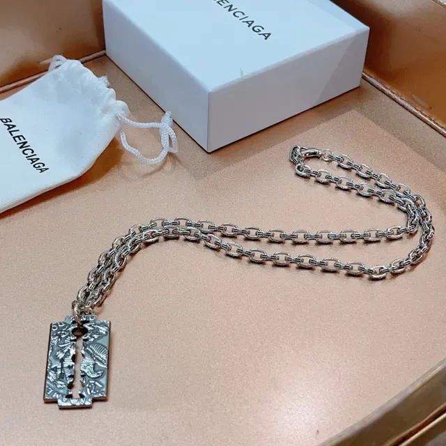 Balenciaga Razor Blade Pendant Silver Chain Necklace 6