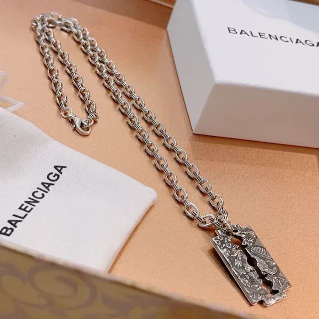 Balenciaga Razor Blade Pendant Silver Chain Necklace 7