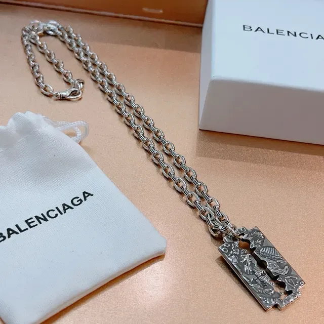 Balenciaga Razor Blade Pendant Silver Chain Necklace 9