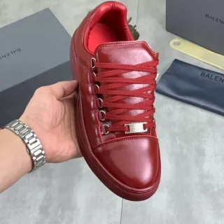 Balenciaga Red Full-Grain Leather Clean Toe Cap Lifestyle Sneakers