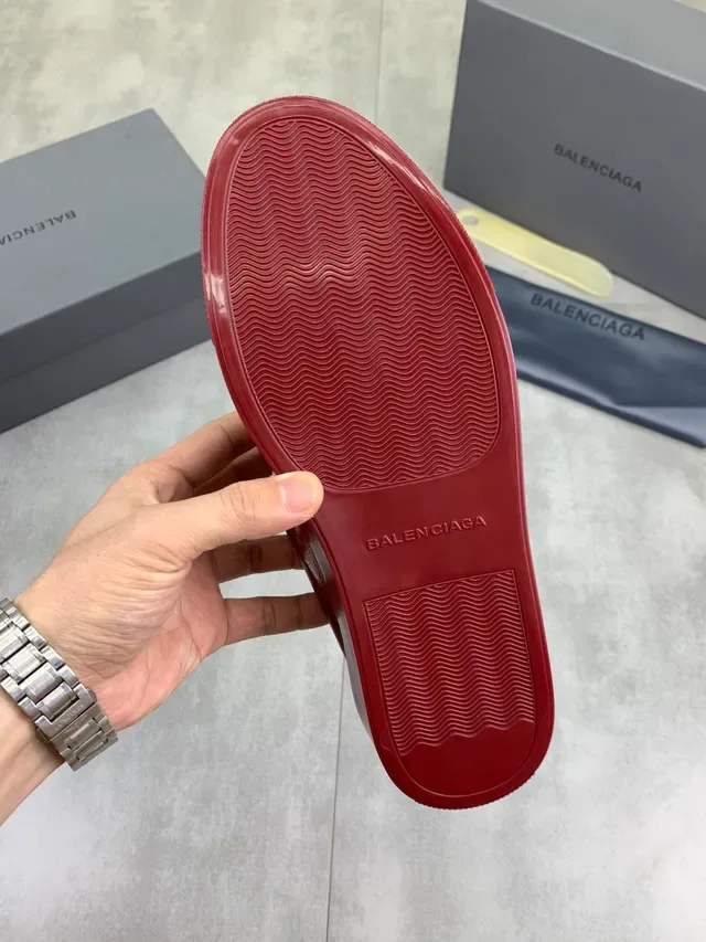Balenciaga Red Full-Grain Leather Clean Toe Cap Lifestyle Sneakers 2