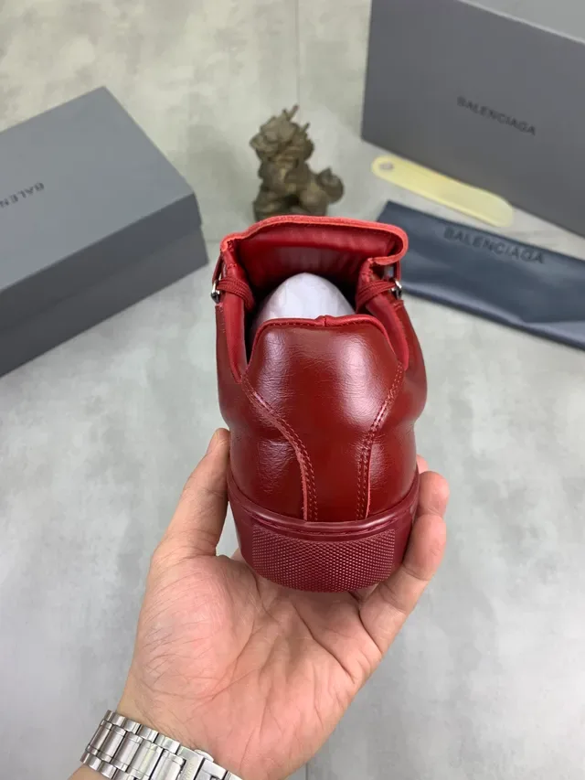 Balenciaga Red Full-Grain Leather Clean Toe Cap Lifestyle Sneakers 3