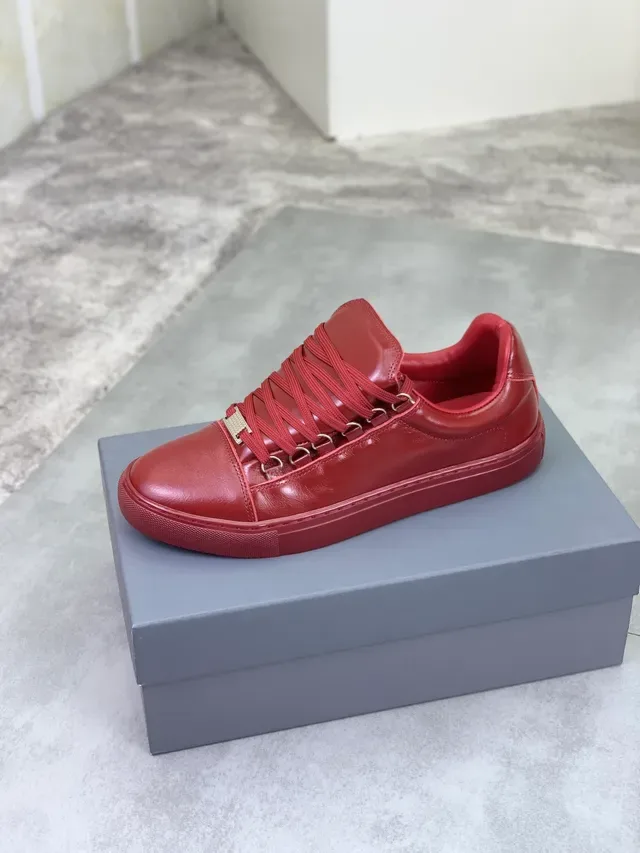 Balenciaga Red Full-Grain Leather Clean Toe Cap Lifestyle Sneakers 4