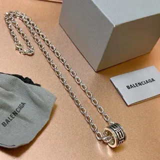 Balenciaga Silver Oval-Link Chain Cylindrical Multi-Band Pendant Necklace