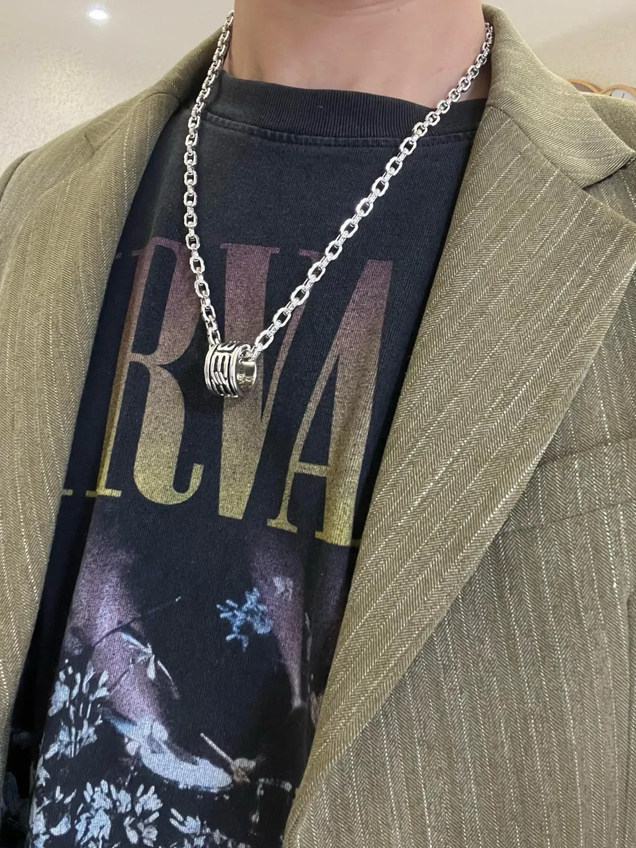 Balenciaga Colar Prateado Corrente Elos Ovais Cilíndrico Multi-Banda Pingente 8