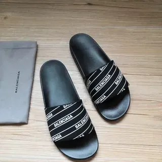 Balenciaga Slide أسود شعار-نطاق نعال