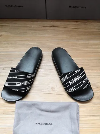 Balenciaga Slide Noir Bande Logo Sandales 2