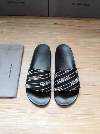 Balenciaga Slide Noir Bande Logo Sandales 3