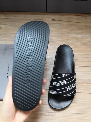 Balenciaga Slide Noir Bande Logo Sandales 4