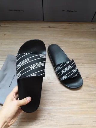 Balenciaga Slide Noir Bande Logo Sandales 5