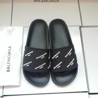 Balenciaga Slide أسود طباعة لوجو حزام نعال
