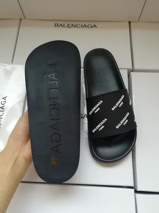 Balenciaga Slide Noir Logo-Print Sangle Chaussons 2