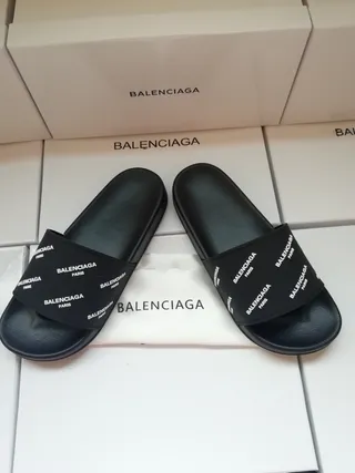 Balenciaga Slide Noir Logo-Print Sangle Chaussons 3