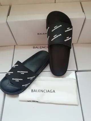 Balenciaga Slide Noir Logo-Print Sangle Chaussons 4
