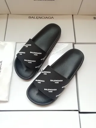 Balenciaga Slide Noir Logo-Print Sangle Chaussons 5