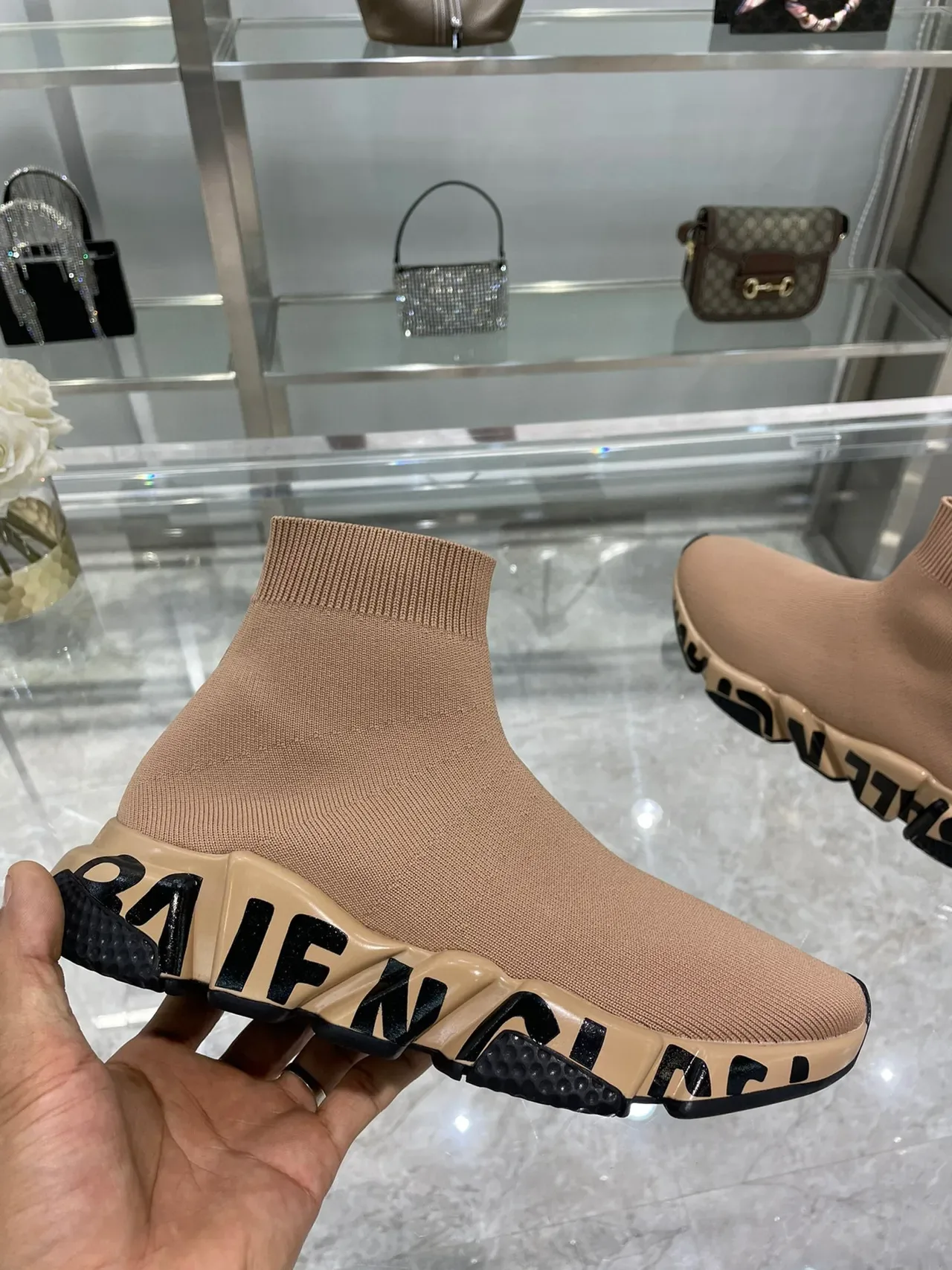Balenciaga Speed Trainer Beige Black Lifestyle Sneakers 3