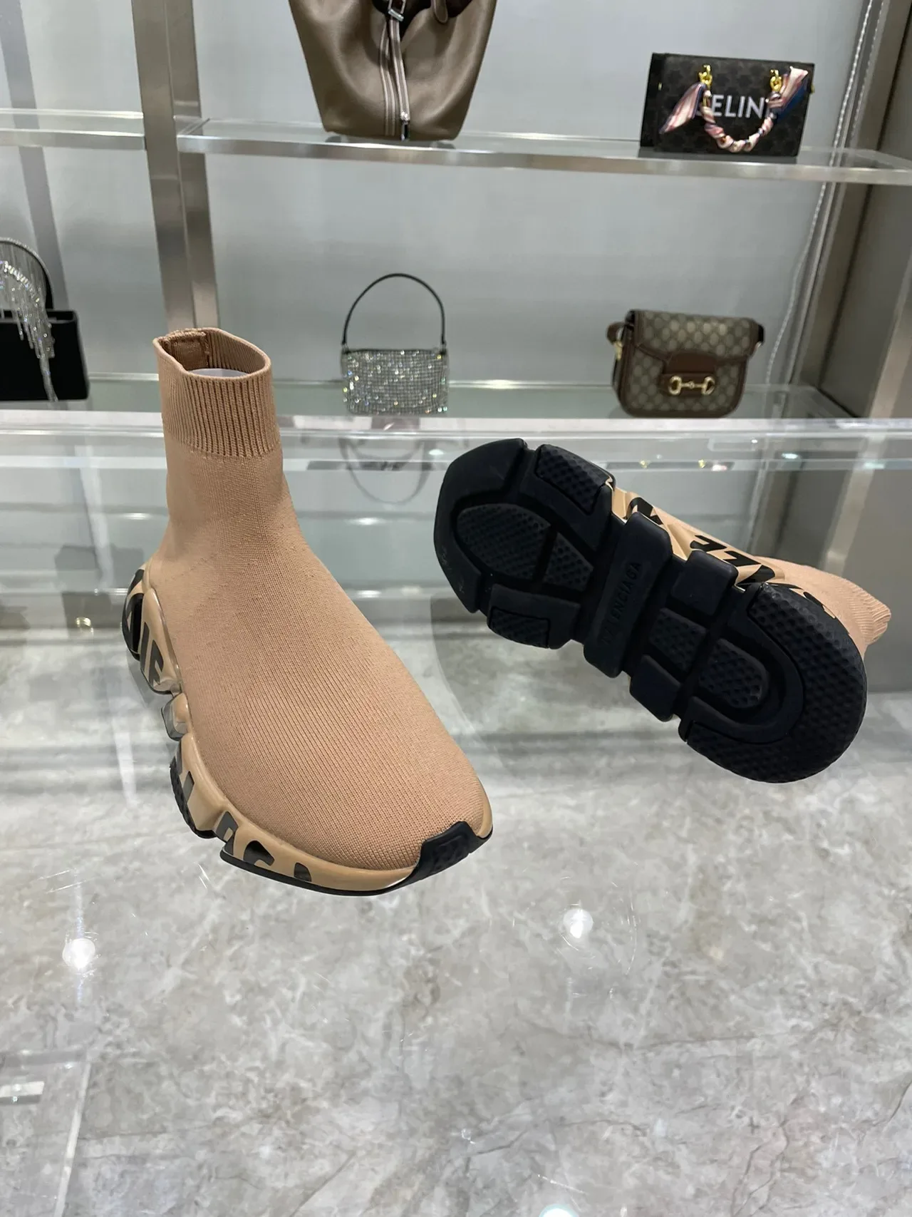Balenciaga Speed Trainer Beige Black Lifestyle Sneakers 4