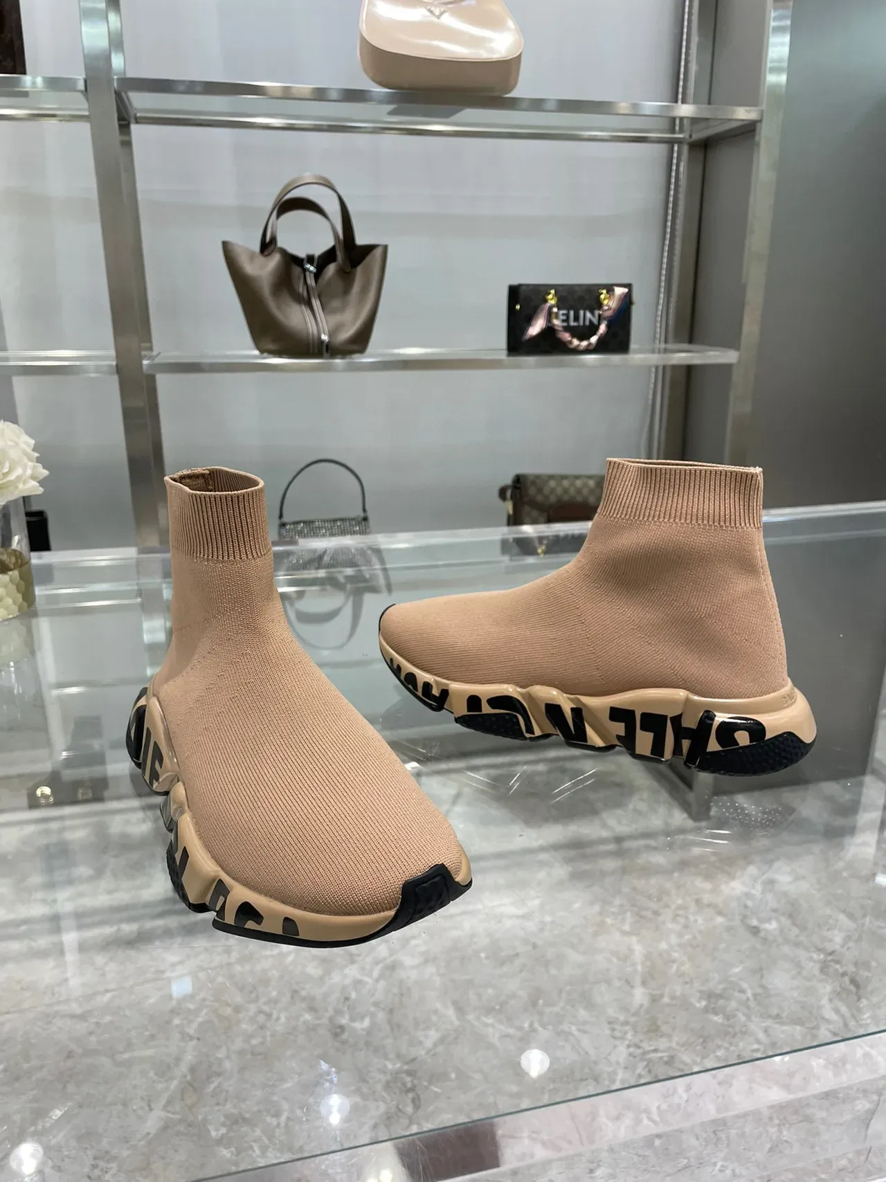 Balenciaga Speed Trainer Beige Black Lifestyle Sneakers 6