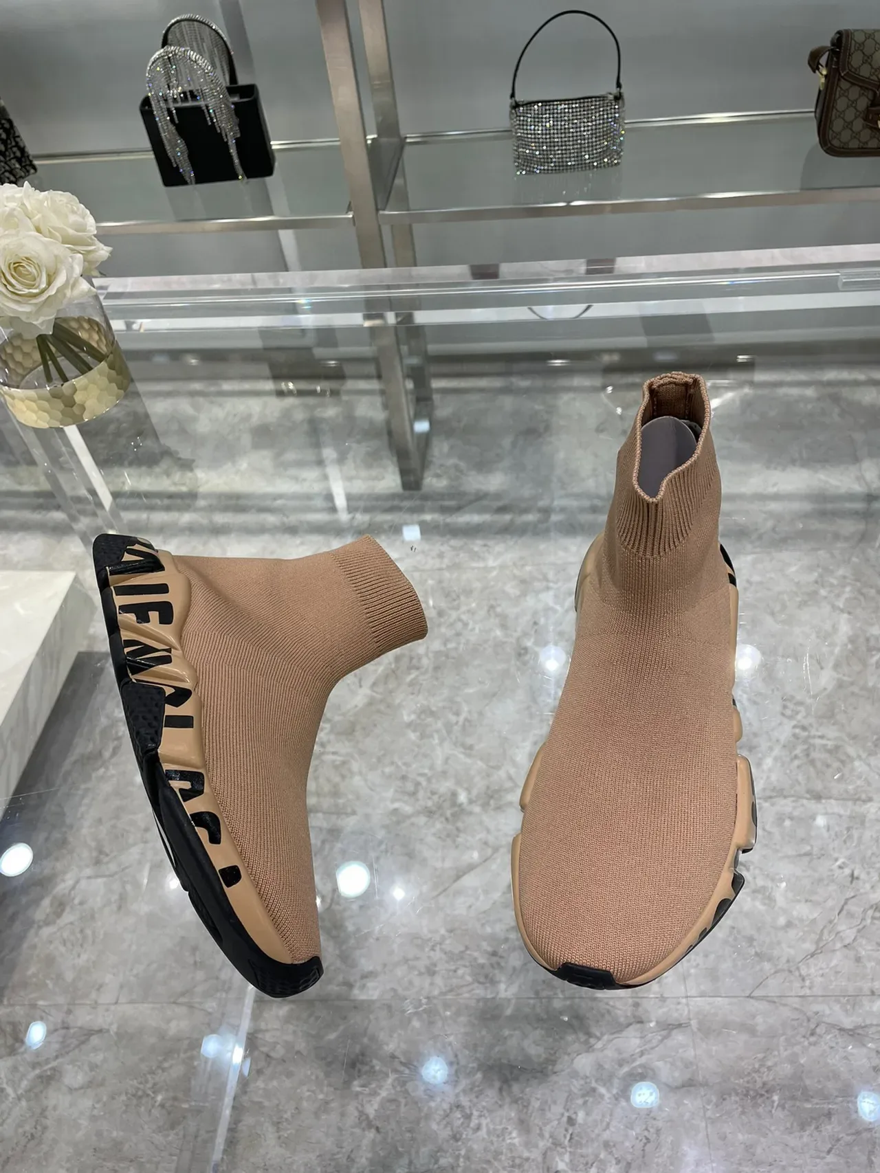 Balenciaga Speed Trainer Beige Black Lifestyle Sneakers 7