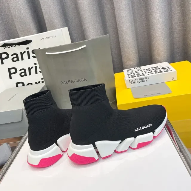 Balenciaga Speed Trainer tênis lifestyle pretos brancos rosados 4
