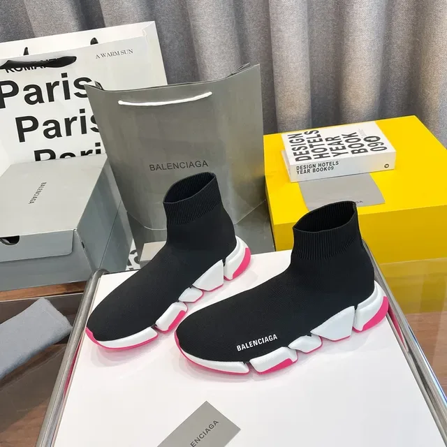 Balenciaga Speed Trainer tênis lifestyle pretos brancos rosados 5