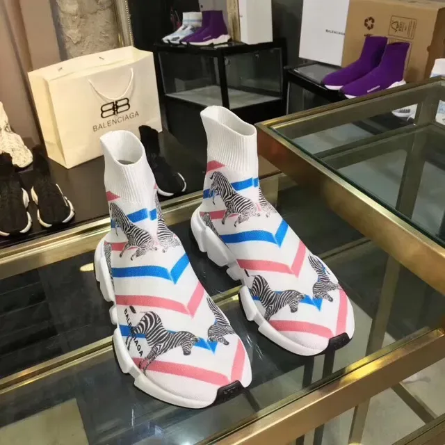 Balenciaga Speed Trainer حذاء رياضي أسلوب حياة مطبوع بزخارف زيبرا بشرائط 2