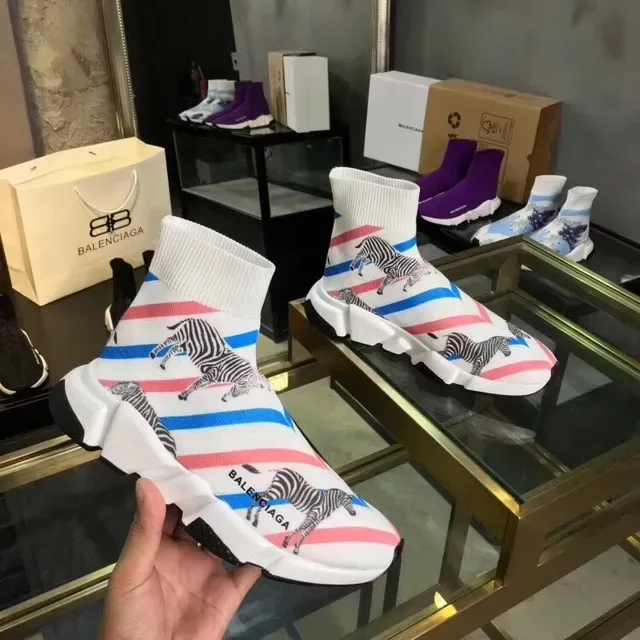 Balenciaga Speed Trainer حذاء رياضي أسلوب حياة مطبوع بزخارف زيبرا بشرائط 3