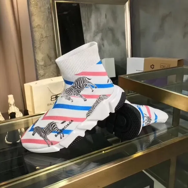 Balenciaga Speed Trainer حذاء رياضي أسلوب حياة مطبوع بزخارف زيبرا بشرائط 4