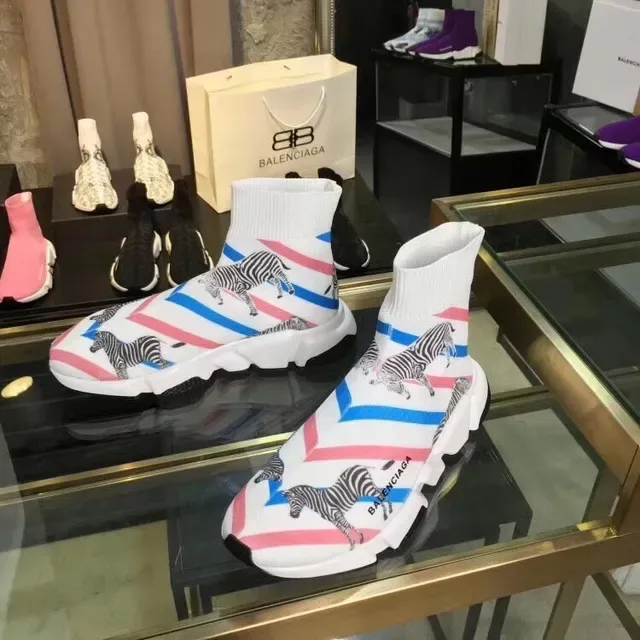 Balenciaga Speed Trainer حذاء رياضي أسلوب حياة مطبوع بزخارف زيبرا بشرائط 5