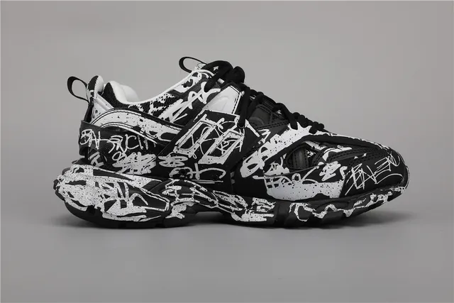 Balenciaga Track Trainer Graffiti Print Chaussures Chunky Noires Blanches 8