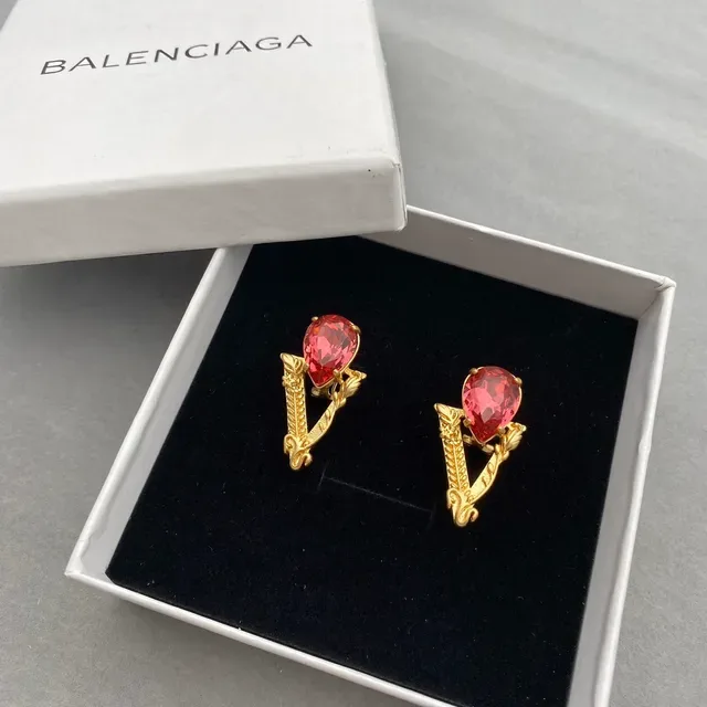 Balenciaga Brincos V-Motif Cristal Rosa Dourado 6