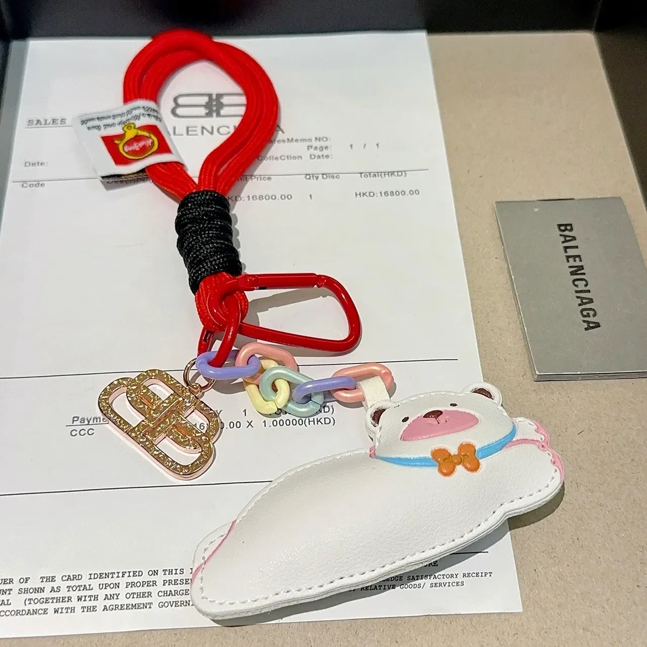 Balenciaga White Red Leather Bear Charm Multicolor Resin Chain Links Phone Accessory 1