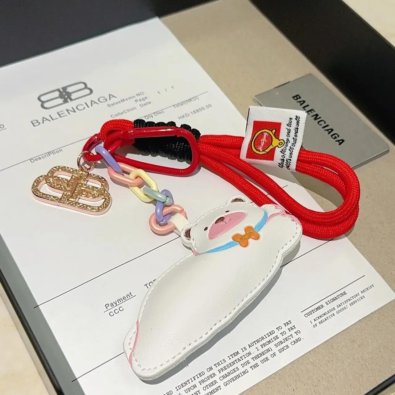 Balenciaga White Red Leather Bear Charm Multicolor Resin Chain Links Phone Accessory 2