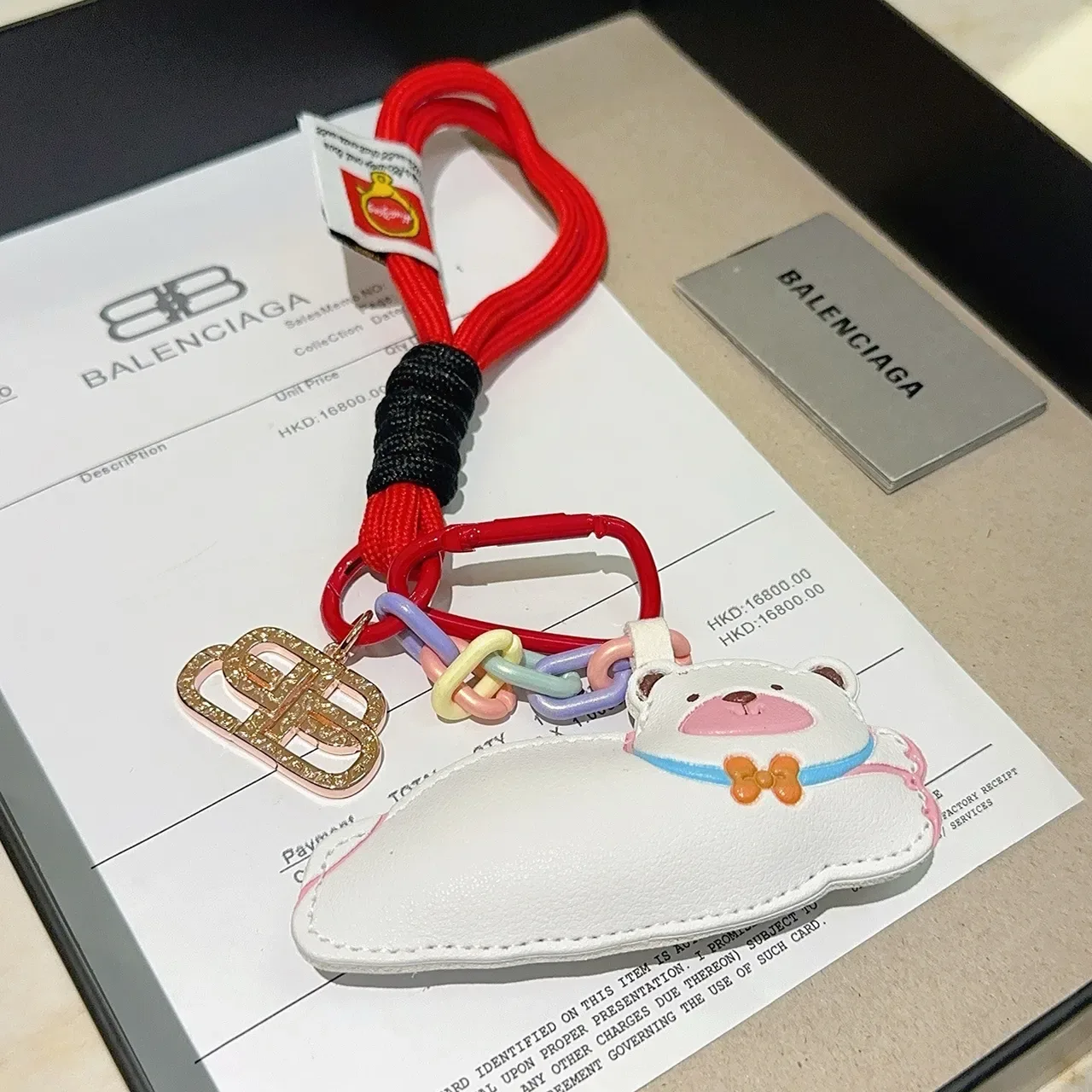 Balenciaga White Red Leather Bear Charm Multicolor Resin Chain Links Phone Accessory 4