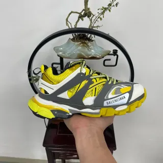 Balenciaga Yellow Gray Sole Cage Overlay Chunky Sneakers